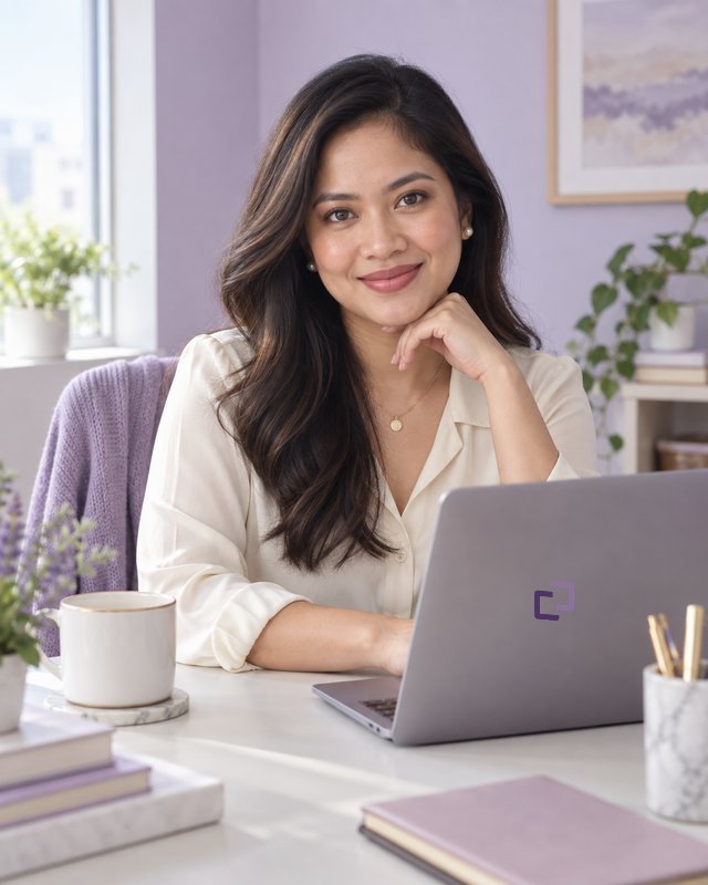 Illustrative intake specialist working at a laptop