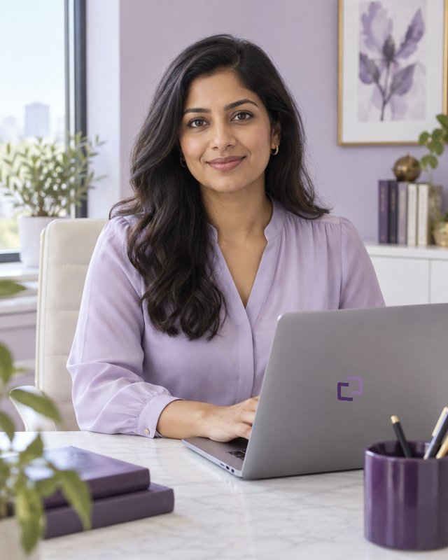 Illustrative legal assistant working at a laptop
