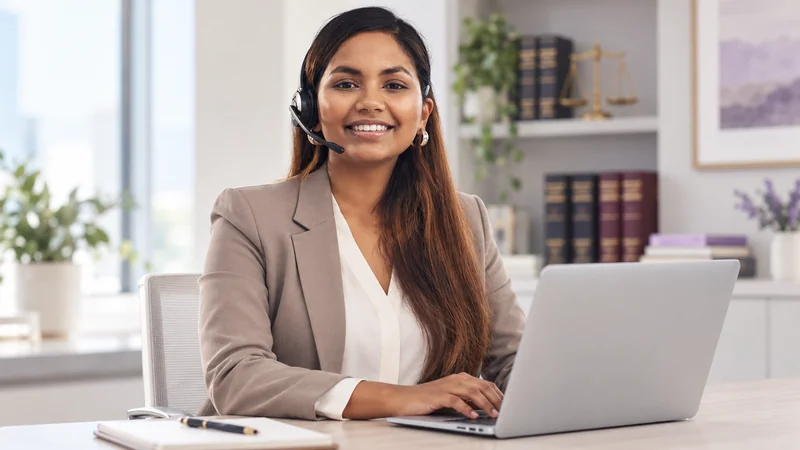 Illustrative case support professional working at an office desk.