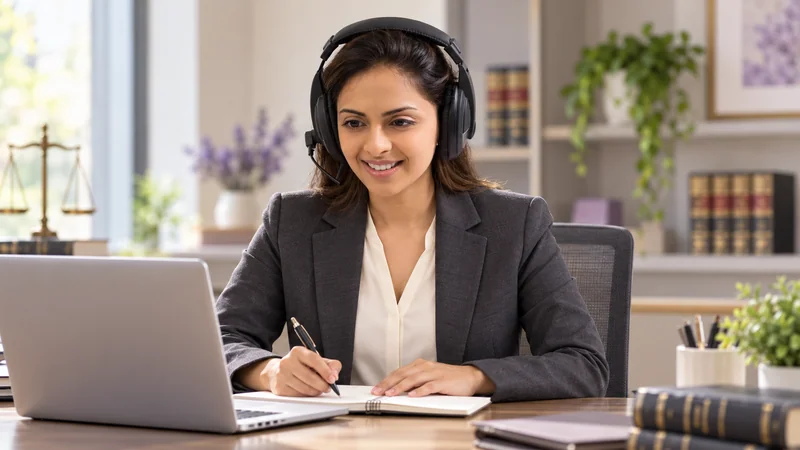 Illustrative support professional working at an office desk.