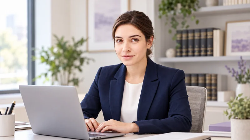Illustrative legal support professional at an office desk.