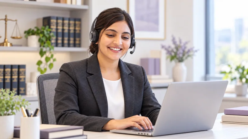 Illustrative legal support professional working at a desk.