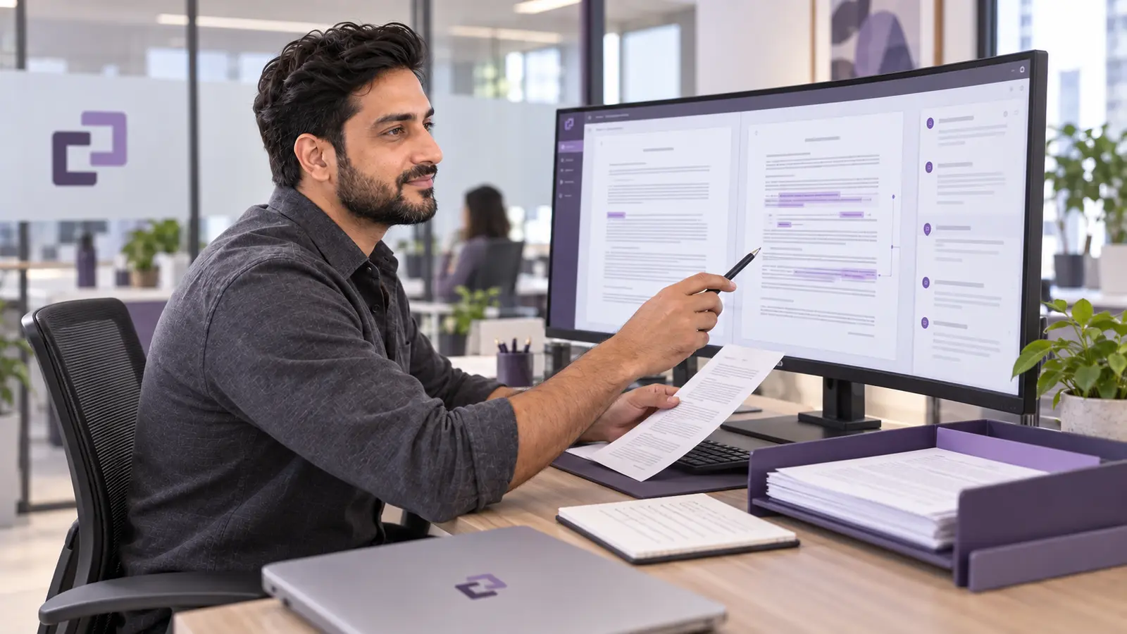 An assistant comparing contract versions and recording a document change history.