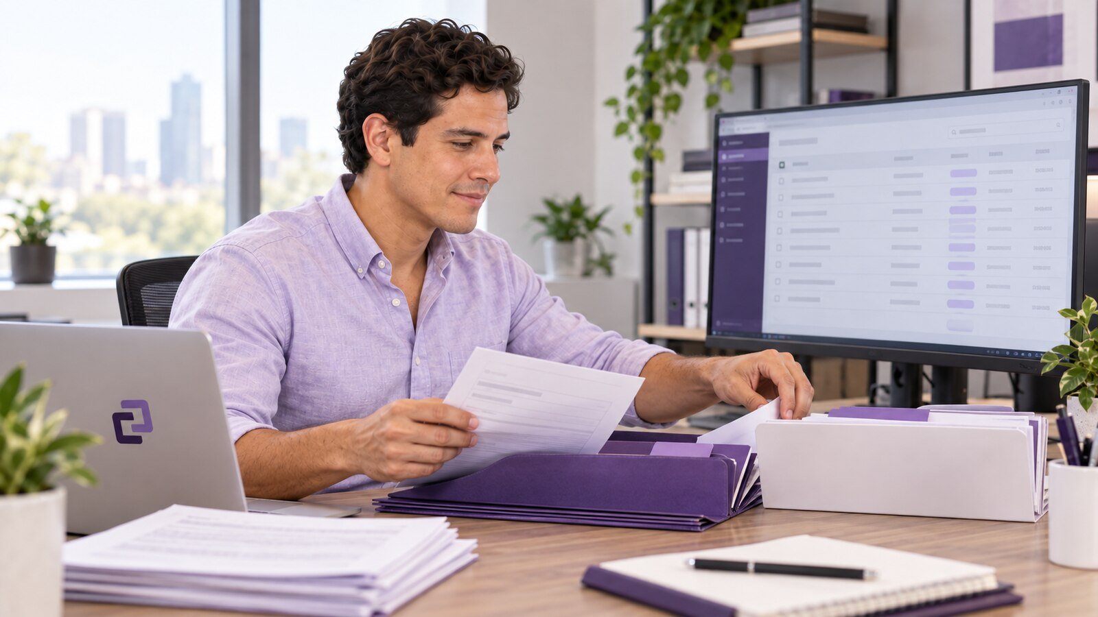 An assistant organizing privacy-request forms and an intake review queue.
