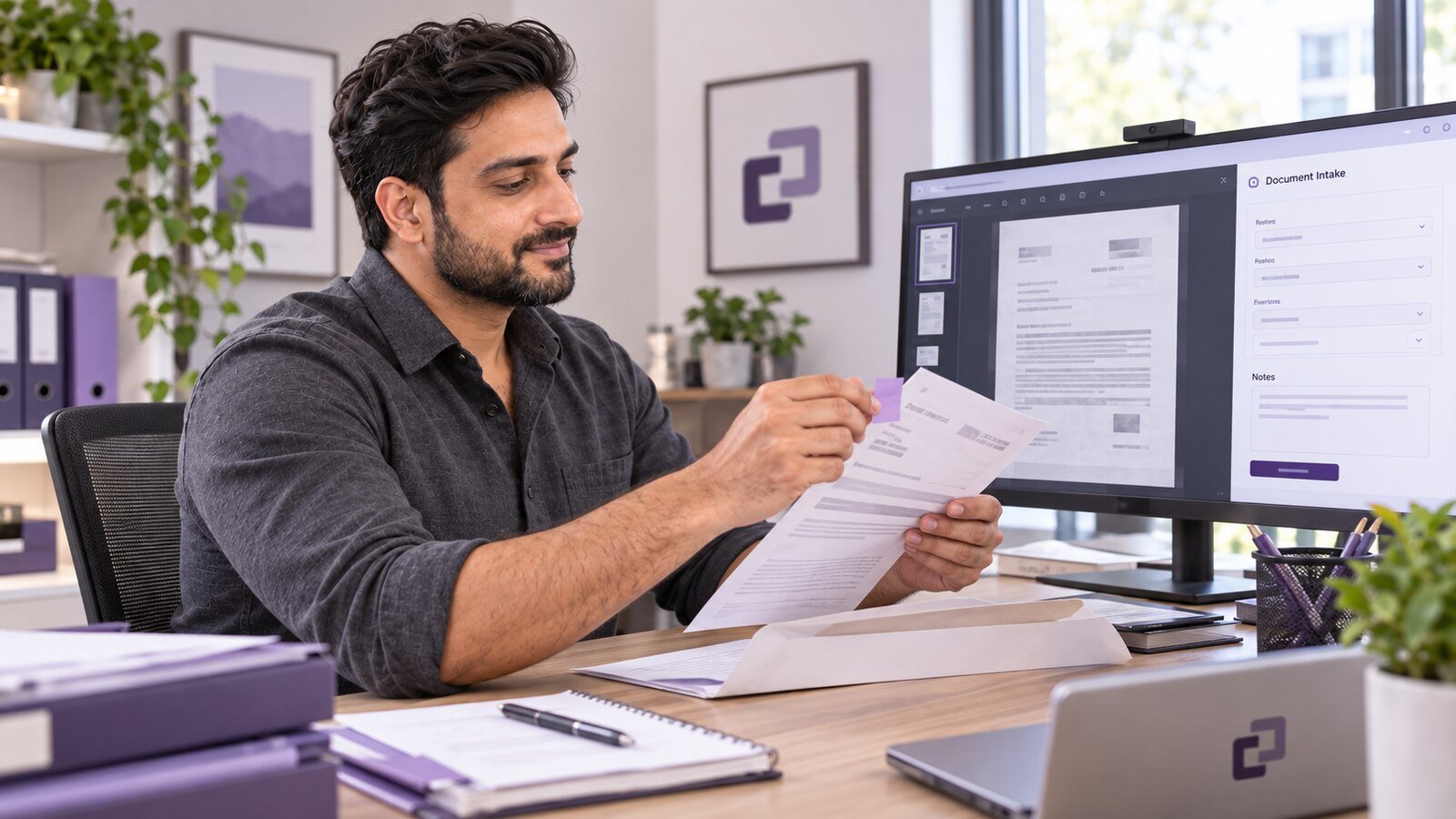 An assistant recording an incoming tax-related notice for attorney review.