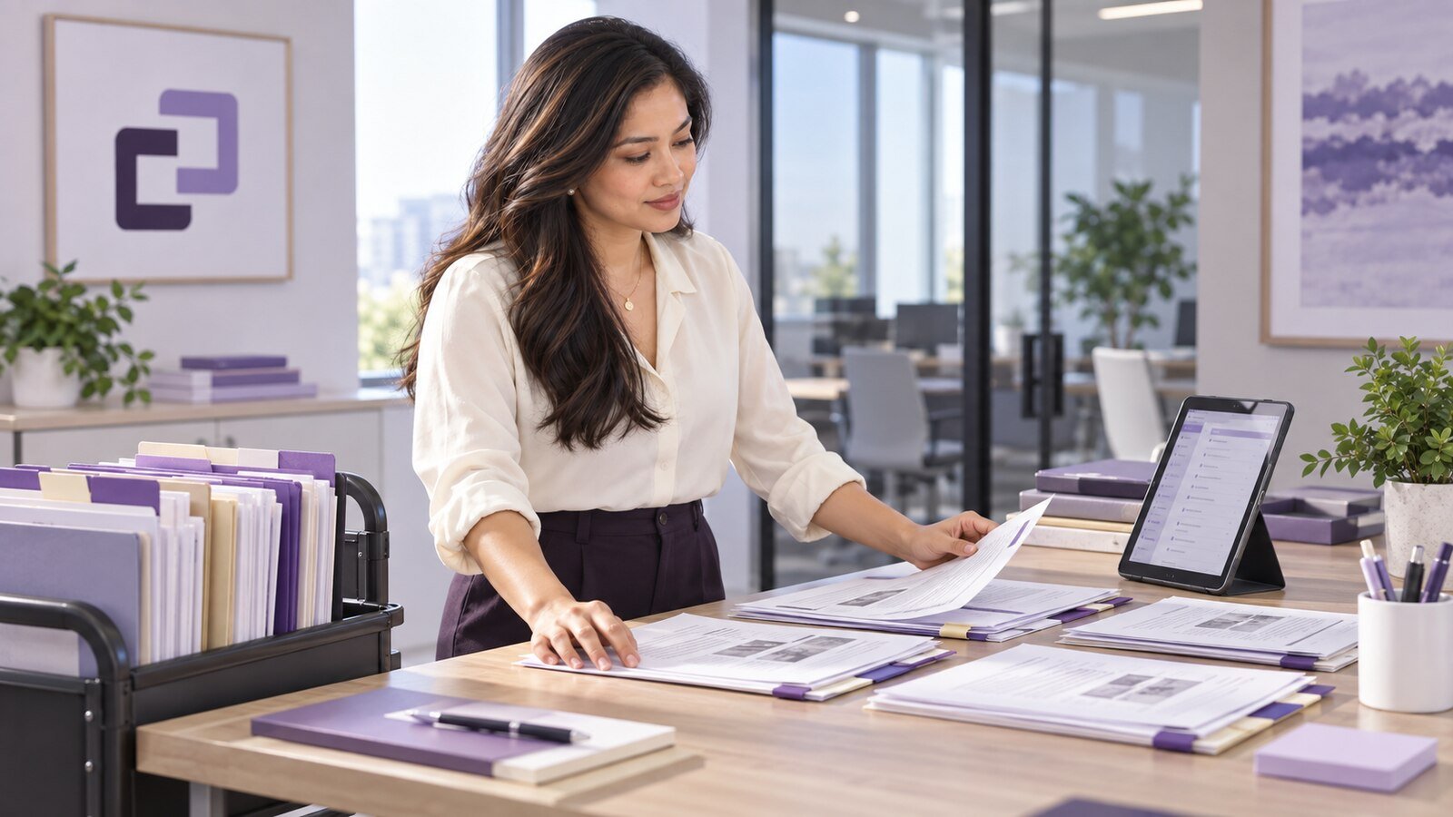 An assistant mapping source documents into an administrative-hearing review packet.
