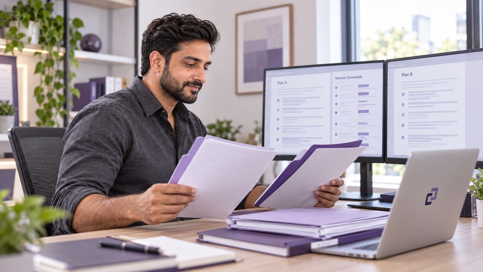 An assistant comparing versions of an education-plan document set.