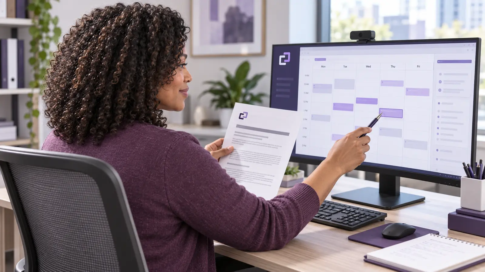 An assistant checking a proposed calendar entry against a source notice.